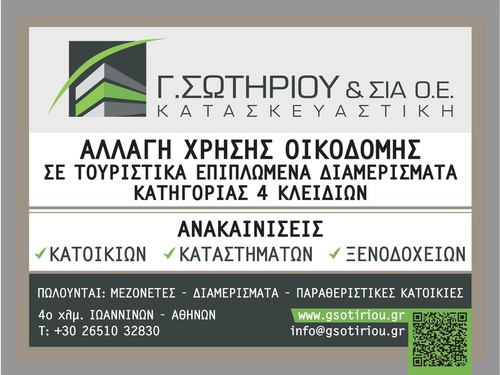 Αλλαγή χρήσης οικοδομής σε τουριστικά επιπλωμένα διαμερίσματα κατηγορίας τεσσάρων κλειδιών